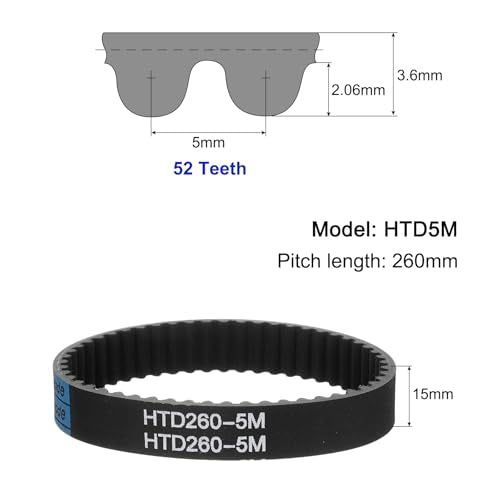 uxcell 3pcs HTD-5M Rubber Timing Belt 52 Teeth, 260mm Pitch Length x 15mm Width x 3.6mm Height, Closed Loop Pulley Timing Belt - size: 260mm