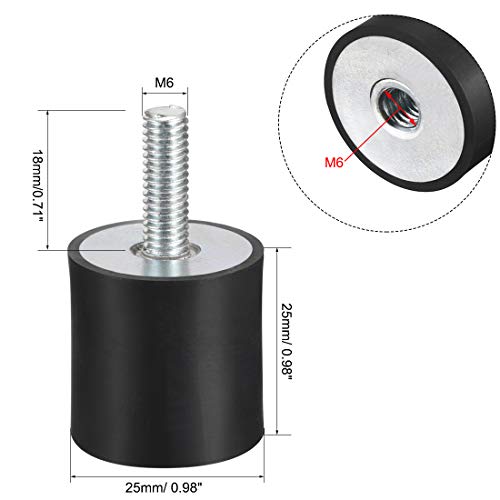 uxcell M6 Male Female Rubber Mounts, Shock Absorber, for Motor Generator Compressor Garage Reverse Osmosis Pump Impact Air Generator Car Bobbins, D25mmxH25mm - size: M6*18 D25*H25