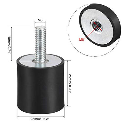 uxcell M6 Male Female Rubber Mounts, Shock Absorber, for Motor Generator Compressor Garage Reverse Osmosis Pump Impact Air Generator Car Bobbins, D25mmxH25mm - size: M6*18 D25*H25