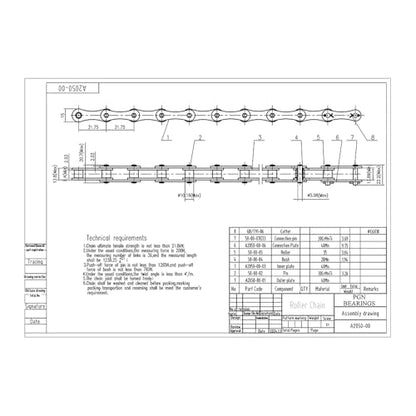 PGN A2050 Conveyor Roller Chain x 100 Feet + 10 Connecting Links