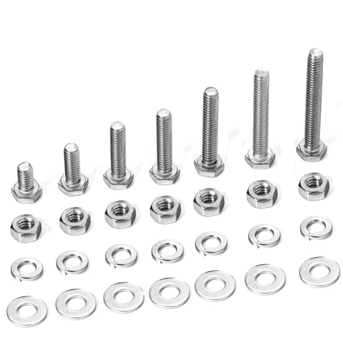 1/4-20 Hex Bolts Assortment Kit, with Hex Nuts, Flat & Lock Washers Set - size: 1/2" to 2"