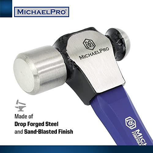 MichaelPro 16oz Ball Peen Hammer, Premium Forged Steel, Fiberglass Handle, Shock Resistant and Well-Balanced for a Comfortable Grip, Rust and Corrosion Proof - MP004007 - size: 16oz