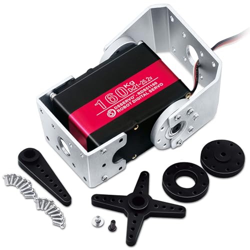 160kg Robot Servo Motor 24V High Voltage High Torque Steel Gear Large Digital Steering Servos with Double-Shaft Mount Brackets - size: 160kg