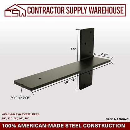 Contractor Multi-Packs-Free Hanging Shelf Bracket Multi-Packs-American Steel, Invisible Floating Support, Heavy Duty Support, Matte Black Finish, Rust-Resistant, Easy Install (2 Pack, 12 x 1/4 Inches) - size: 12 x 1/4 Inches, style: 2 Pack