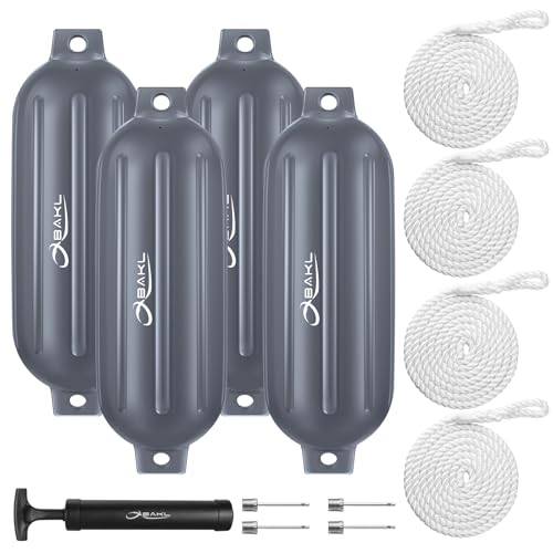 4 Pack 8.5 x 27 Inches Boat Fenders Bumpers for Docking - color: Mercury Gray