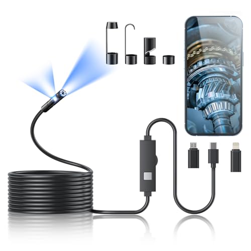 Endoscope Camera with Light,1920P HD Borescope Tools with 8 Adjustable LED Lights, Endoscope with Semi-Rigid Snake Camera, IP67 Waterproof Inspection Borescope for iOS and Android-16.4ft Dual-Lens - size: 16.4ft