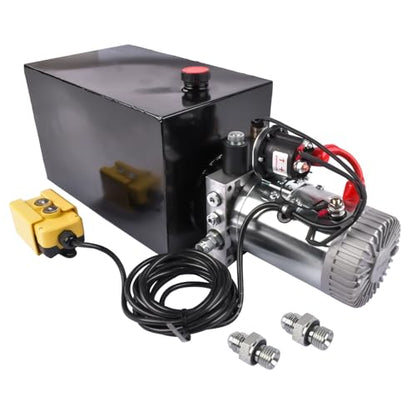 15 Quart Hydraulic Power Unit 1.6-3.0KW Power, 3.75 Gallon 12V DC Single Acting Hydraulic Pump, 3200 PSI Max Pressure, for Dump Trailers, Car Lifts, Steel (GC01) & Aluminium Alloy - size: 15 Quart；Single Acting