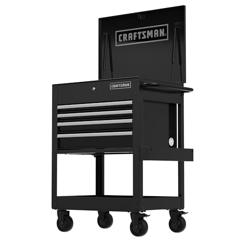 CRAFTSMAN Rolling Tool Box with Drawers, Tool Cart on Wheels with Power Outlets and USB Port, Protective Liner, Steel Rolling Cart Locking Storage Cabinet, 22 Inch Deep 4 Drawers, Black (CMST98276BK) - color: Black
