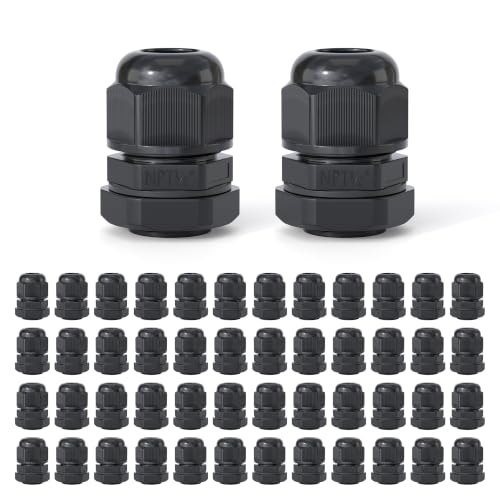 50 Pcs 1/2" NPT Cable Glands, IP68 Waterproof Nylon PA66 - size: 1/2 NPT 50PCS