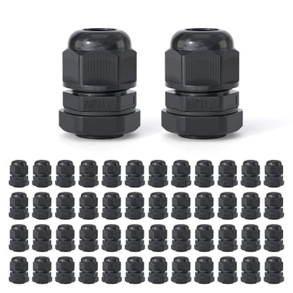 50 Pcs 1/2" NPT Cable Glands, IP68 Waterproof Nylon PA66 - size: 1/2 NPT 50PCS