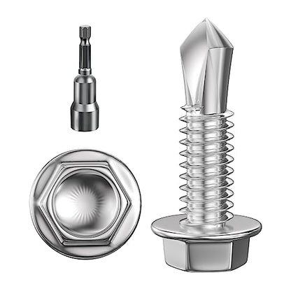 Wensilon (300Pcs) #8×3/4" Hex Washer Head Self Drilling Screws, 410 Stainless Steel Metal SheetScrews，TEK Screws, Sheet Metal Self Tapping Screws - color: Silver, size: #8×3/4"