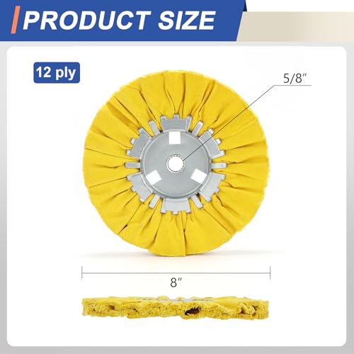 8" Airway Buffing Wheel for Angle Grinder, 5/8" Arbor Hole, 12-Ply Hard Cotton Polishing Wheel for Aluminum, Stainless Steel, Brass & Copper, Yellow, 1 Pcs - color: Hard 1pc, size: 12plys