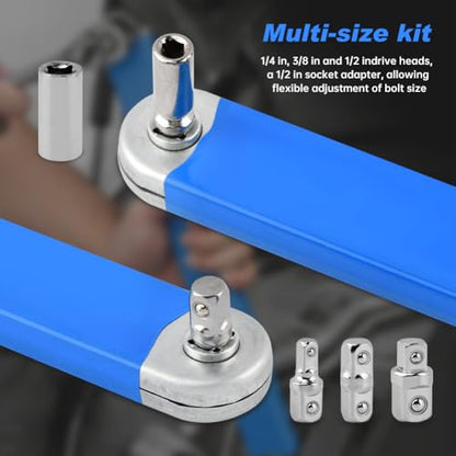Offset Extension Wrench, 15" Impact Ready Zero Degree Swivel with 1/2", 3/8", 1/4" Adapters & Socket, Carbon Steel Ratchet Wrench Extender for Tight Spaces, Auto Repair & DIY