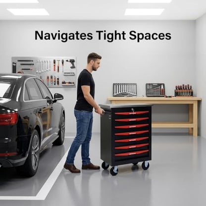 Rolling Tool Chest,Stainless Steel Worktop,Black,7‑Drawer - color: Black, size: 7-Drawers