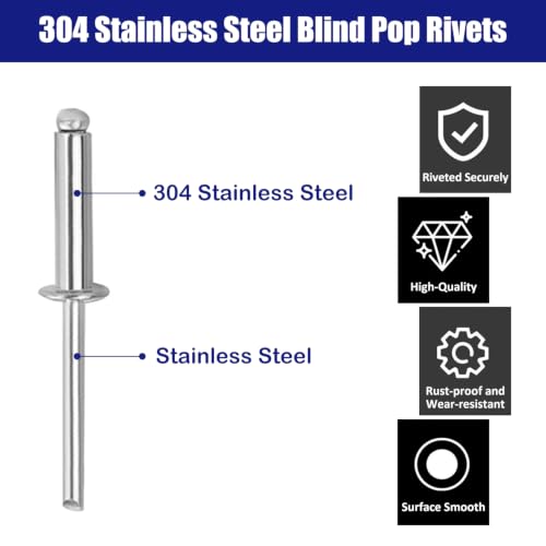 Maozaa 100Pcs 1/8" x 1/4" Stainless Steel Blind Pop Rivets for Metal - color: Stainless Steel, size: 1/8" x 1/4"