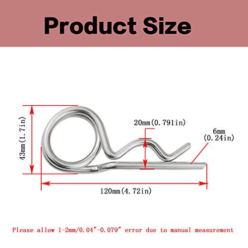 Steel Double Loop Hitch Pin Clip Various Size Fasteners, Multi-Use Cotter Hairpin Assortment Kit, Fit for Various Hitch Pins (M6X120 6PCS) - color: M6X120 6PCS