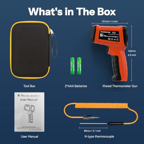 Temp Gun with Probe 2732°F IR Thermometer 50:1, Kiln Forge - color: Orange Black