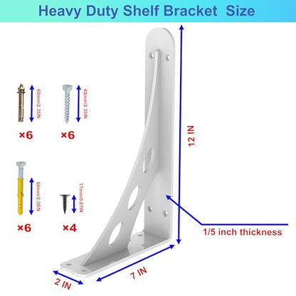 12 x 7 in White Heavy Duty Floating Shelf Brackets, Holds 1000lb - color: White Max Load 1000 Lbs, size: 12IN×7IN