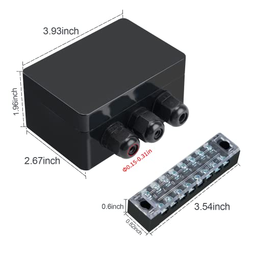 JINDOUZI ABS IP67 Waterproof Dustproof Electrical Junction Box, with 15A 600V Barrier Terminal Cable Connector, 3IN/3Out Power Junction Box（3.93 * 2.67 * 1.96in） - size: 3T3 3.93"x 2.67"x1.96"A