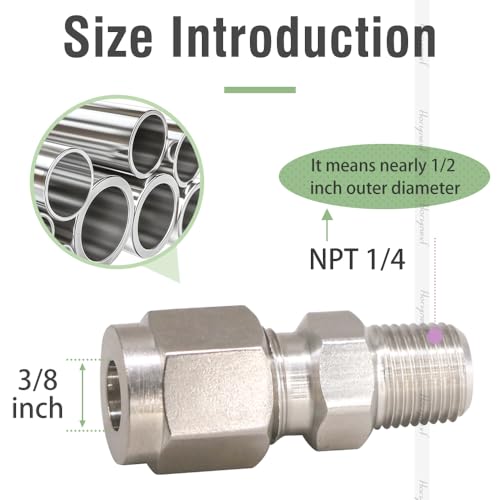 1/4 Compression Fitting, Stainless Steel 304 Tube Fittings,2 Pcs - size: NPT 1/4-3/8" O.D. 2 pcs