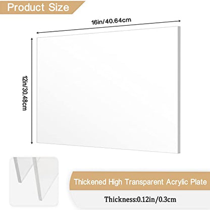 2 Pieces 1/8" Thick (3mm) Acrylic Sheets, Plexiglass Sheets, Clear Cast Plexiglass 12”x 16” with Protective Paper for Signs DIY Display Projects,Craft,Photo Frames - size: 2 piece 12'' * 16'' 3mm