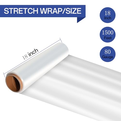 Shrink Wrap Roll 18 in 1500ft, Stretch wrap for Moving, Pallet Wrap 4 Pack - size: Clear 18in 4Roll