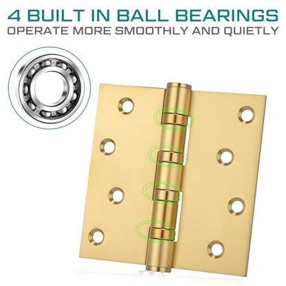 6 Pack Gold 4'' Ball Bearing Door Hinges, 4 x 4 Inch Exterior Door Hinge - color: Gold