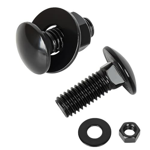 1/4-20 x 1-1/2" Carriage Bolt Kit, Stainless Steel 304 Carriage Bolts Screws with Hex Nuts & Flat Washers, Round Head Square Neck, Full Thread, Black Finish, 12 Sets - size: 1/4-20 x 1-1/2"