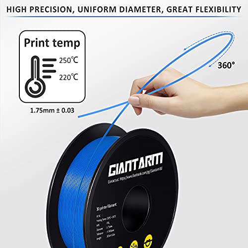 GIANTARM PETG Filament 1.75mm 1kg (2.2lb), Blue Filament PETG for 3D Printer, ±0.02mm Accuracy, High Precision, Strong Toughness, Neatly Wound & Moistureproof, Non-Clogging&Non-Stringing, Blue - color: Blue