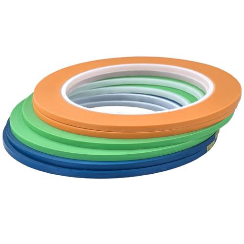 JINBING 6 Rolls Fine Line Tape High-Temp Viny Fineline Masking Tape Painters Tape 3-Colors (1/8 inch 6pcs) - size: 1/8 inch 36yd 6pcs
