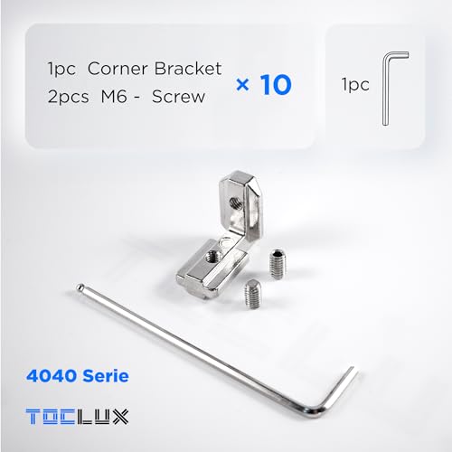 10 Sets Silver 4040 Aluminum Extrusion Hidden Connector Kit– 10pcs L-Shape Inside Brackets, Hex Screws, Hex Wrench – for 8mm T Slot Extruded Aluminum Accessories Hardware - size: 40 Series Silver