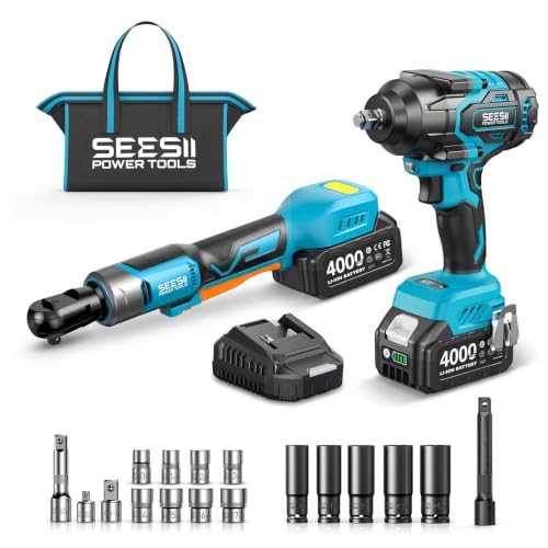 Seesii 1/2" Impact Wrench & 3/8" Ratchet Combo Kit for Auto Repair - size: 1000 N.m