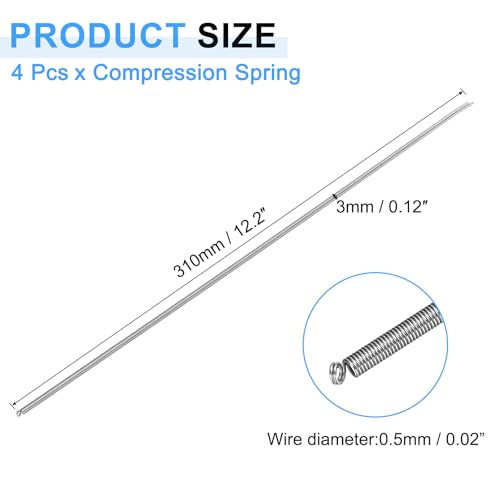 uxcell 4pcs Extension Springs 0.5x3x300mm/0.02x0.12x11.81in Extended Spring - size: 0.5x3x300mm/0.02x0.12x11.81in