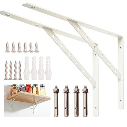 Shelf Brackets 16 Inch, Heavy Duty 90 Degree Floating Wall Shelves Brackets Triangle Shelf Brackets, Solid Stainless Steel Decorative Angle Brackets, 2-Pack (White) - size: L16 IN (Solid-White)
