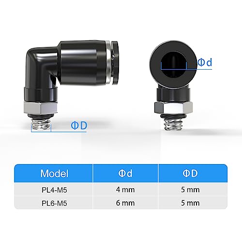 TAILONZ 4mm x M5 Push to Connect Elbow Fitting 10Pcs - size: 4mm OD M5