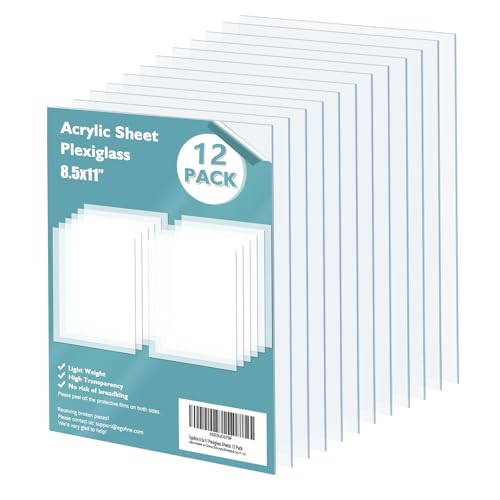 Egofine Plexiglass Sheets Acrylic Sheets 12 Pack of 8.5x11’’ 0.04 Thick Clear Plastic Cast Transparent Plexi Glass for Crafting Projects, Replacement Picture Frame Glass, DIY Display, Easy to Cut - color: Clear, size: 8.5x11"