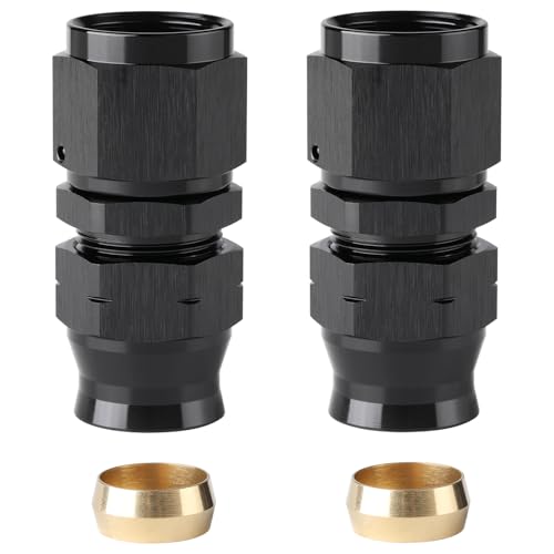 10AN Female Flare to 1/2" Hardline Compression Fitting Adapter Straight Aluminum Black 2PCS - color: Black - 2PCS, size: 10AN to 1/2"