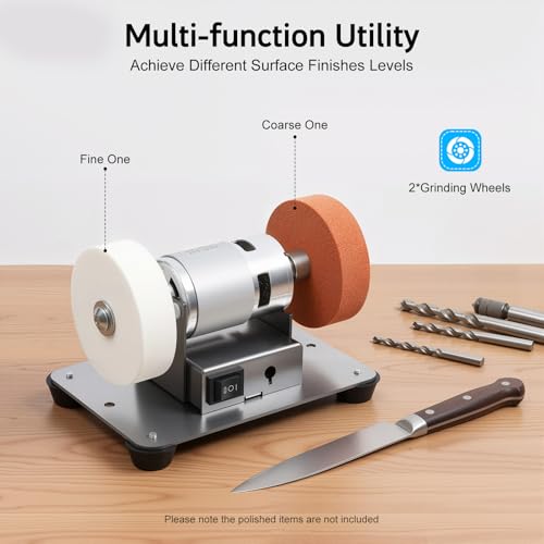Mini Belt Sander, 7 Speed Adjustable Electric Benchtop Sander Knife Making Supplies with Two 2.75-Inch Grinding Wheels Knife Sharpener Electric for Woodworking Metal Working DIY