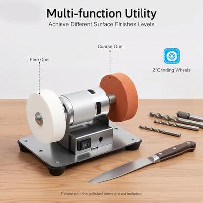 Mini Belt Sander, 7 Speed Adjustable Electric Benchtop Sander Knife Making Supplies with Two 2.75-Inch Grinding Wheels Knife Sharpener Electric for Woodworking Metal Working DIY