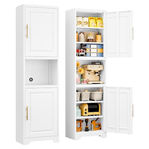 SISESOL 67" Tall Narrow Bathroom Storage Cabinet, 2 Door and 7 Shelves Slim Kitchen Pantry Cabinet, White Metal Bathroom Cabinets,Large Cupboard for Home,Kitchen,Laundry,Bathroom - color: White, size: 18.5"W