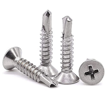 Glvaner 50pcs #12 x 1 Phillips Flat Head Self Drilling Screws, Stainless Steel 410, Flat Head Self Quick Self Tapping Screws for Sheet Metal Wood Plastic, Without Pre-drilled Holes - size: #12 x 1