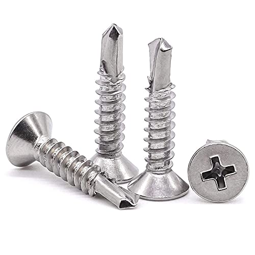 Glvaner 50pcs #12 x 1-1/2" Phillips Flat Head Self Drilling Screws, Stainless Steel 410, Flat Head Self Quick Self Tapping Screws for Sheet Metal Wood Plastic, Without Pre-drilled Holes - size: #12 x 1-1/2