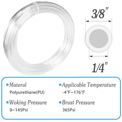 Clear PU Pneumatic Tubing Air Hose, 3/8" OD x 1/4" ID, 12m/39.4ft - color: Clear, size: 3/8in x 12M