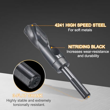 HARFINGTON 1" Drill Bit 12mm Reduced Shank 3-Flat 4241 HSS 118° - size: 1" with 12mm Shank
