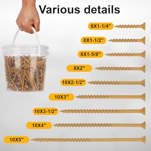 Deck Screws #10 x 3-1/2’’, T25 Star Torx Drive Flat Head Wood Screws, Tan, 5lb - color: Tan, size: 10X3-1/2’’
