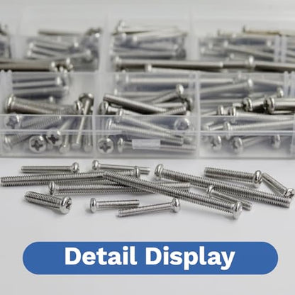 186 Pcs M3 M4 Machine Screw Assortment Kit, 304 Stainless Steel Phillips Pan Head Metric Screws Bolts with Screwdriver for 3D Printer, Electrical Panel, Wall Plate, Outlet Cover