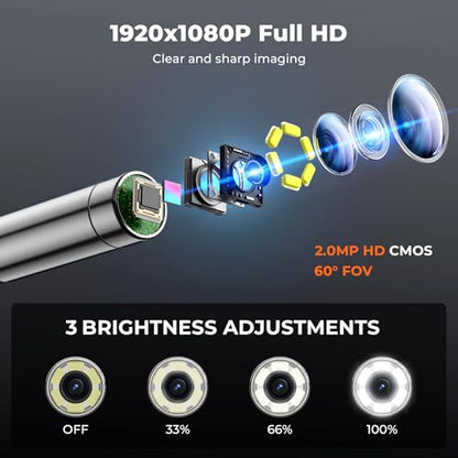 Two-Way Articulating Borescope with Light, 0.24in Industrial Endoscope Inspection Camera, 5-inch IPS Screen 5ft Waterproof Flexible Snake Tube 5000mAh Battery for Car Wall Pipeline Machine Maintenance