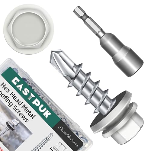 100-pack #10 x 3/4 Hex Head Self-Drilling Metal Roofing Screws with EPDM Washer, White Coated Wood Screws, Self Tapping Sheet Metal Roof Screws (Diamond Point) - color: White, size: #10 x 3/4"