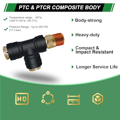 DOT Air Brake Line Tee Fittings 3PCS, 3/8" OD × 1/4" Side NPT - color: 3/8" * 3/8" * 1/4" Side NPT 3PCS