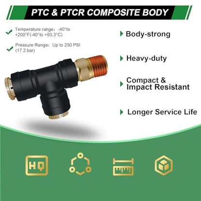 DOT Air Brake Line Tee Fittings 3PCS, 3/8" OD × 1/4" Side NPT - color: 3/8" * 3/8" * 1/4" Side NPT 3PCS
